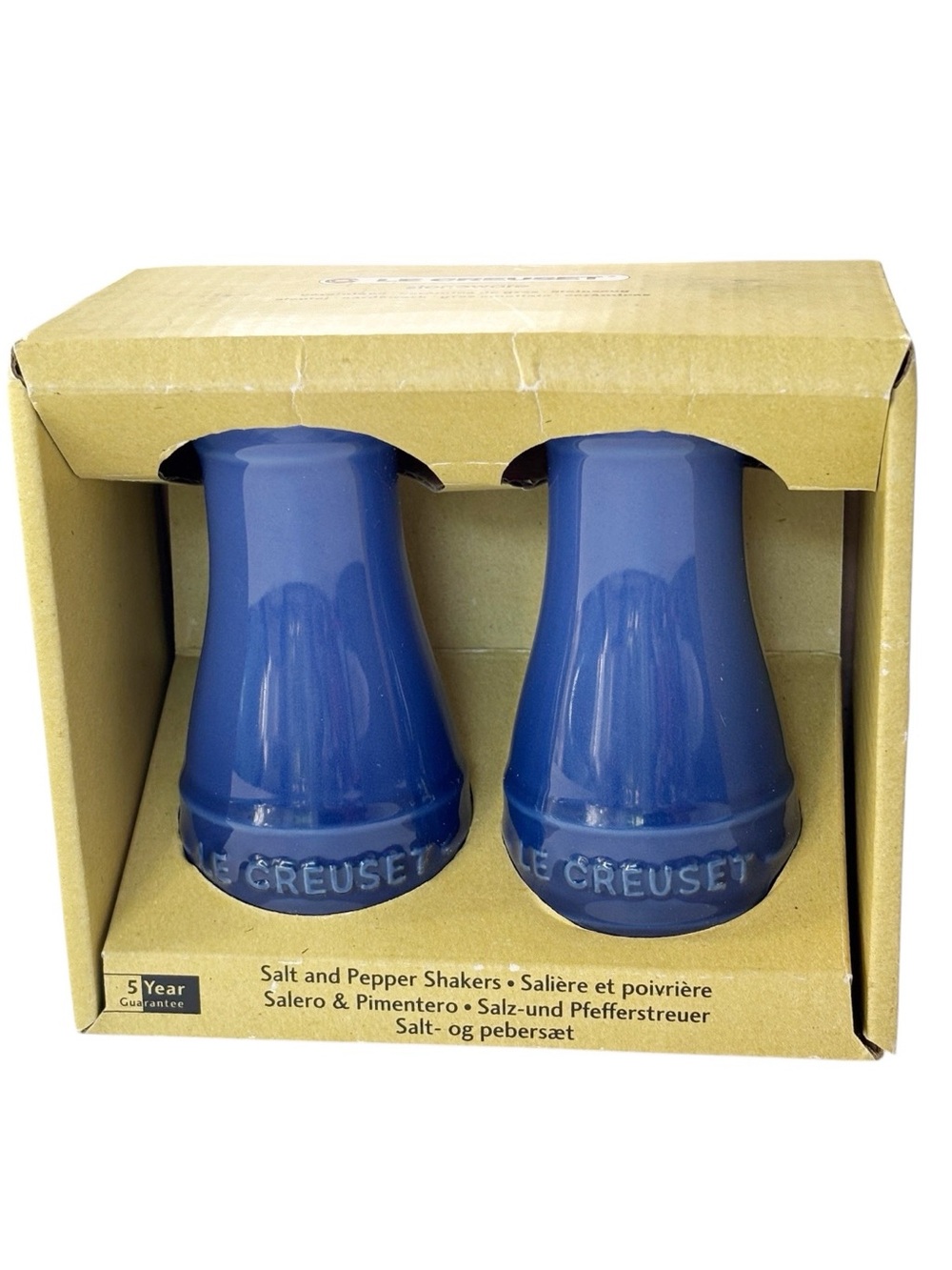 Le Creuset NEW Ceramic Salt and Pepper stoneware shakers in Cobalt 2 piece set - Picture 2 of 9